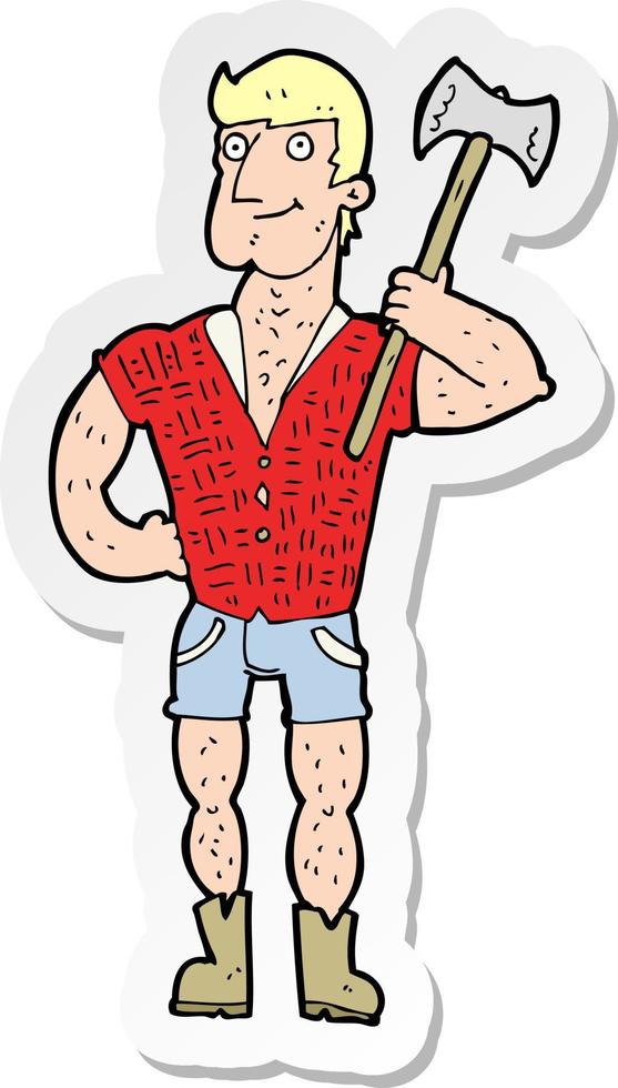 sticker of a cartoon lumberjack vector