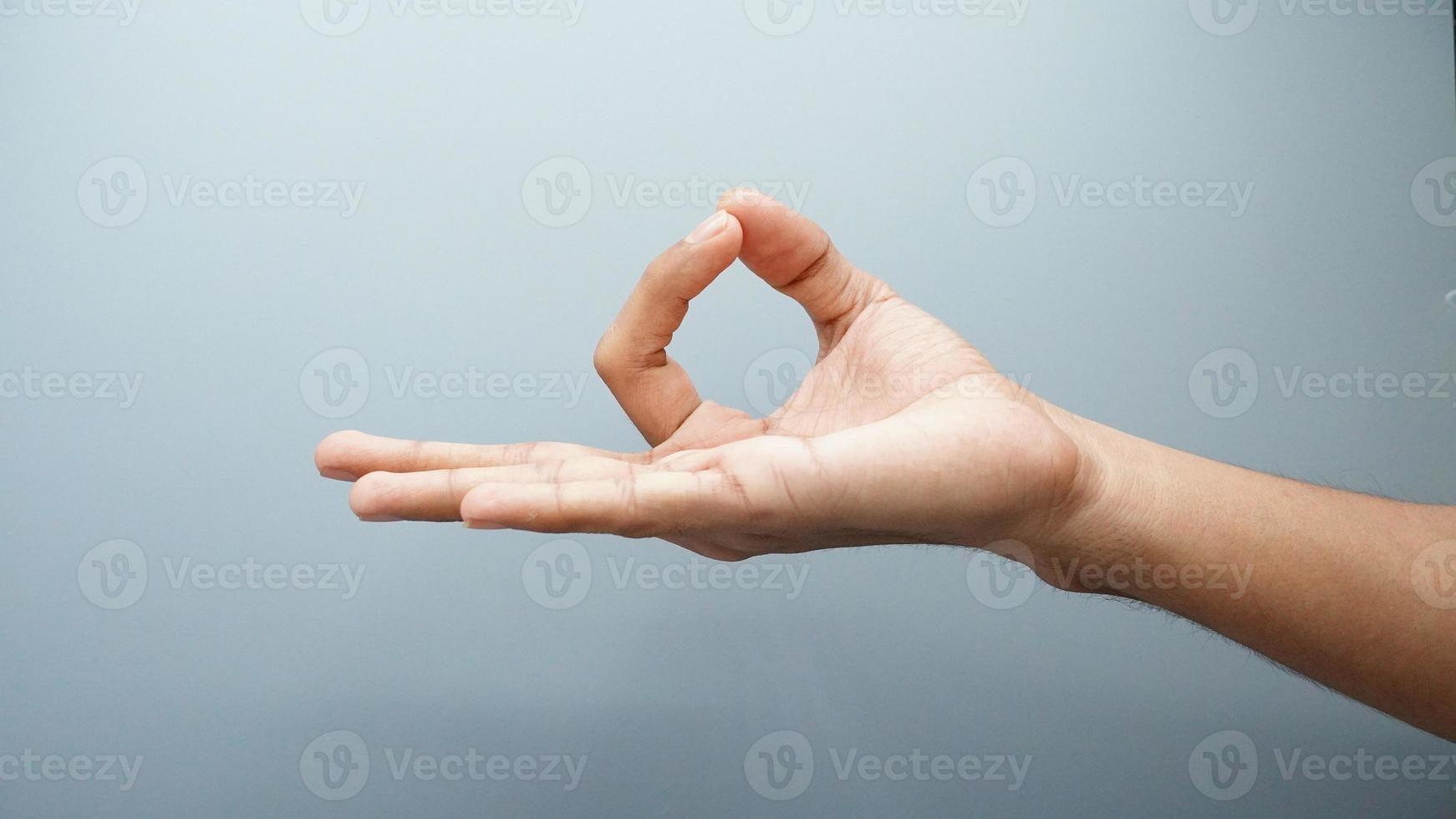 Yoga hand sign isolated on white background photo