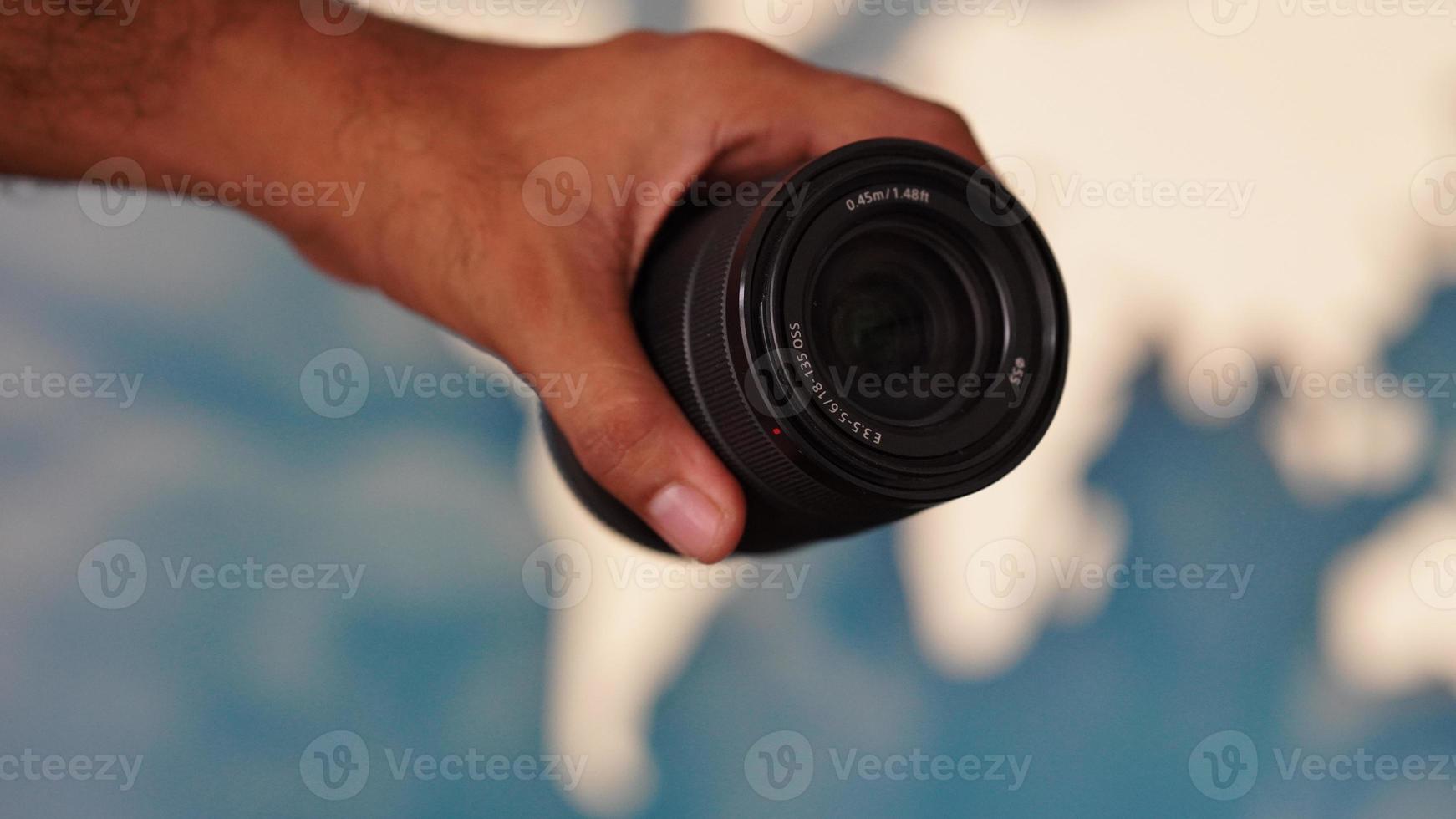 camera lens in a hand image. photo