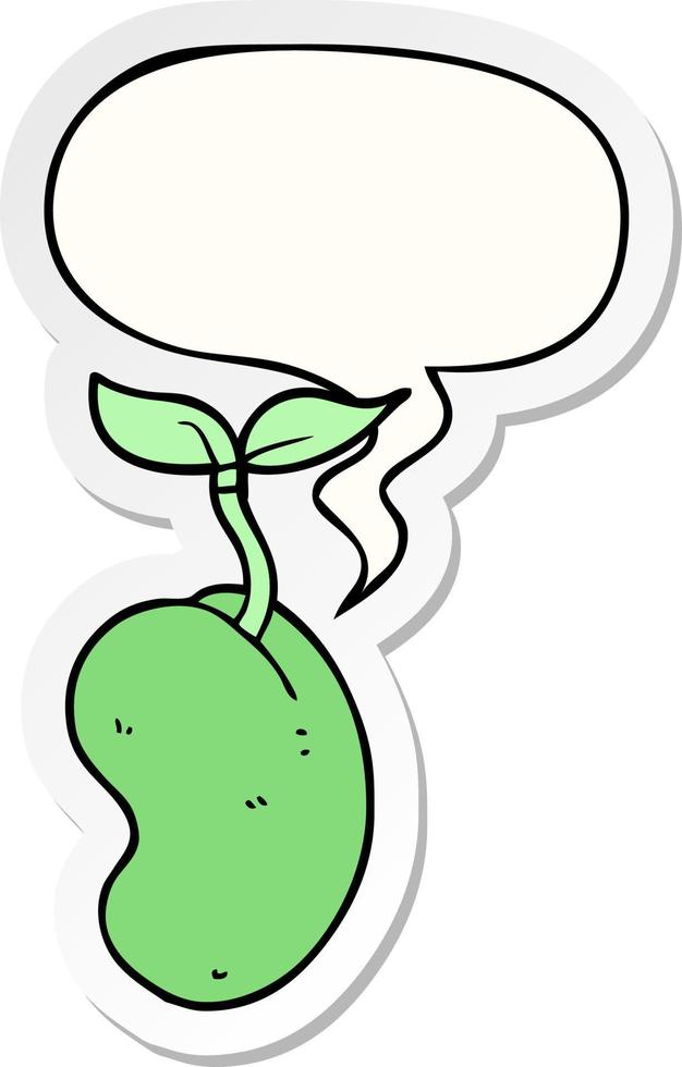 cartoon sprouting seed and speech bubble sticker vector