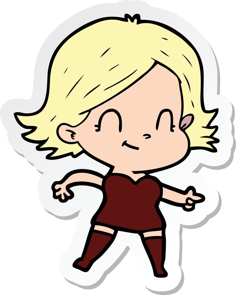 sticker of a cartoon friendly girl vector