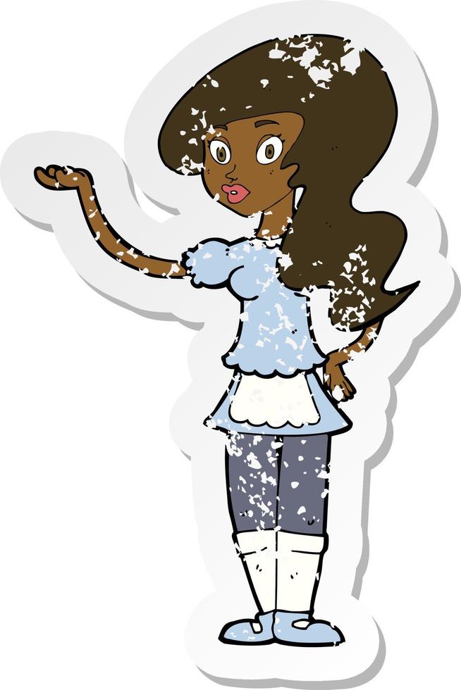 retro distressed sticker of a cartoon waitress vector