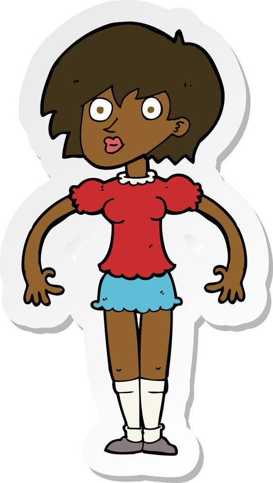 sticker of a cartoon surprised woman vector