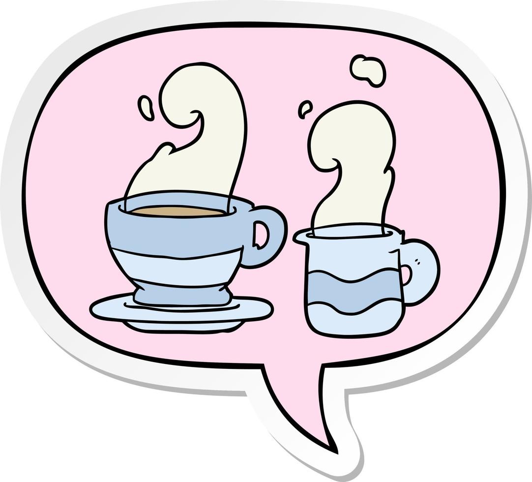 cartoon cup of coffee and speech bubble sticker vector