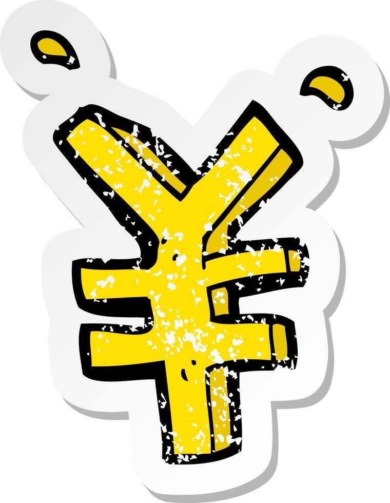 retro distressed sticker of a cartoon yen symbol vector