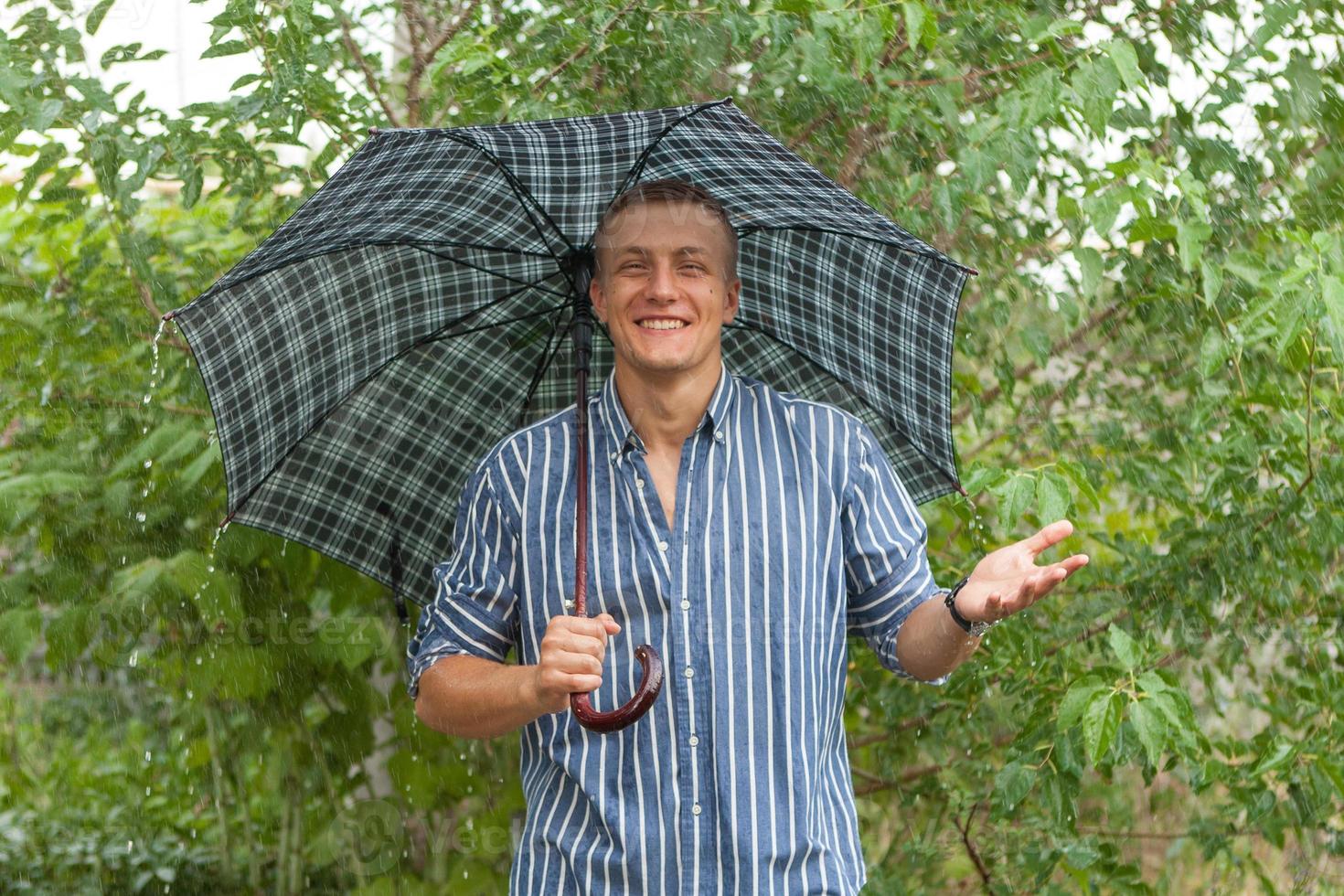 Man with umbrella in rain photo