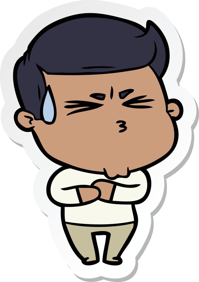sticker of a cartoon frustrated man vector