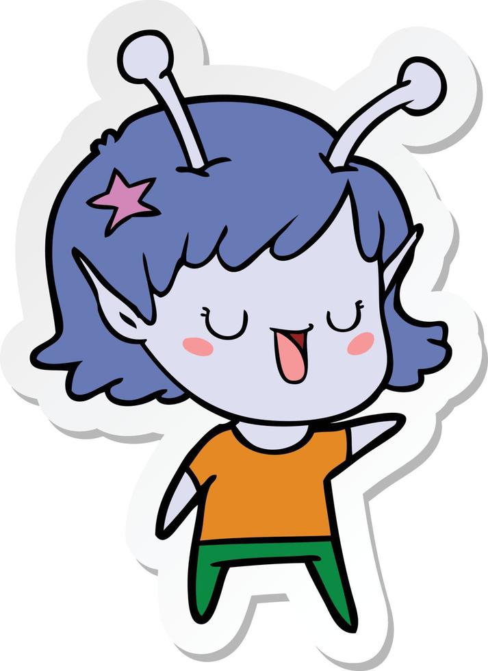 sticker of a happy alien girl cartoon vector