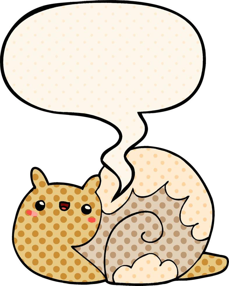 cute cartoon snail and speech bubble in comic book style vector