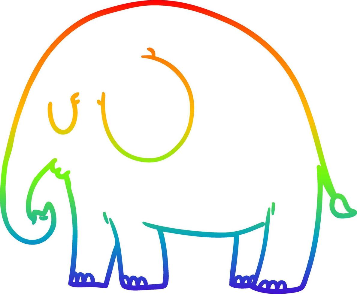 rainbow gradient line drawing cartoon elephant vector