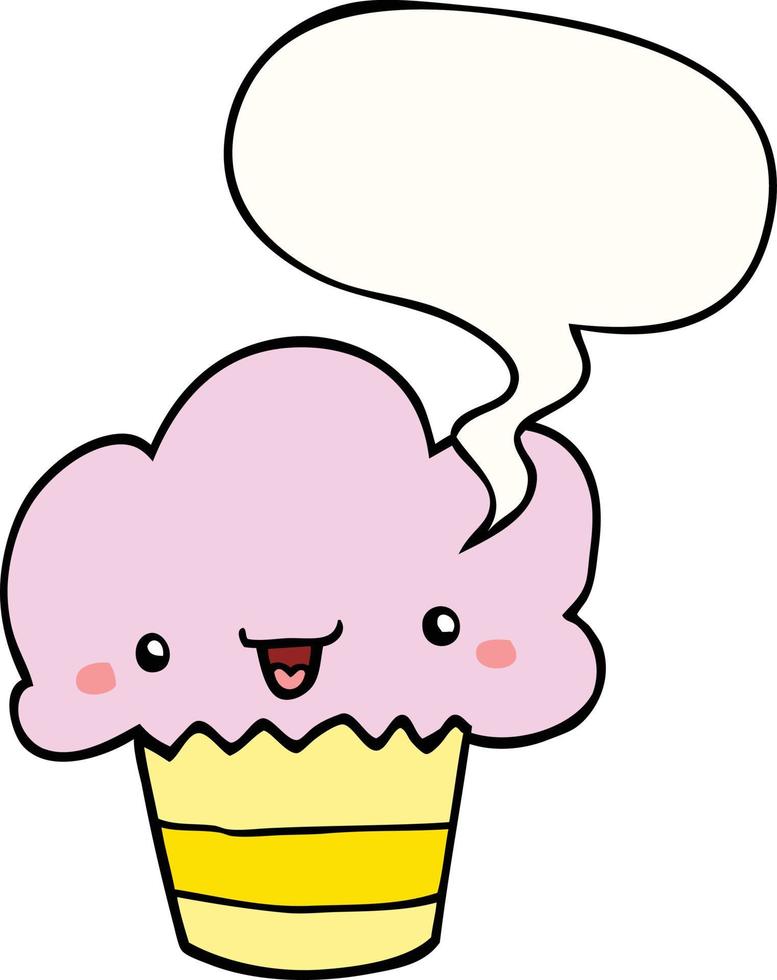 cartoon cupcake and face and speech bubble vector