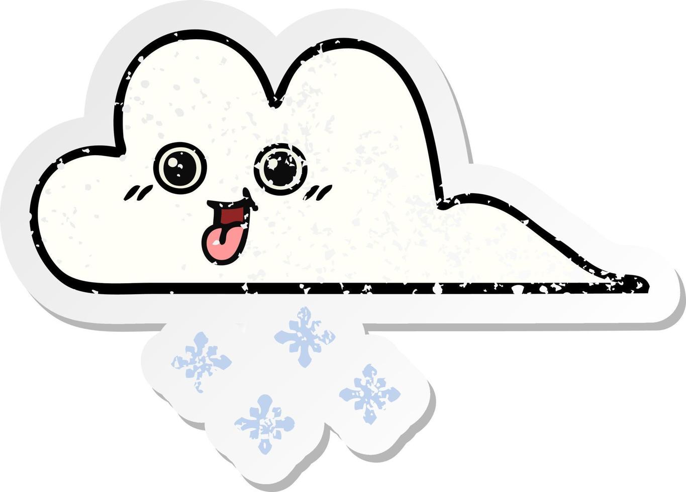 distressed sticker of a cute cartoon snow cloud vector