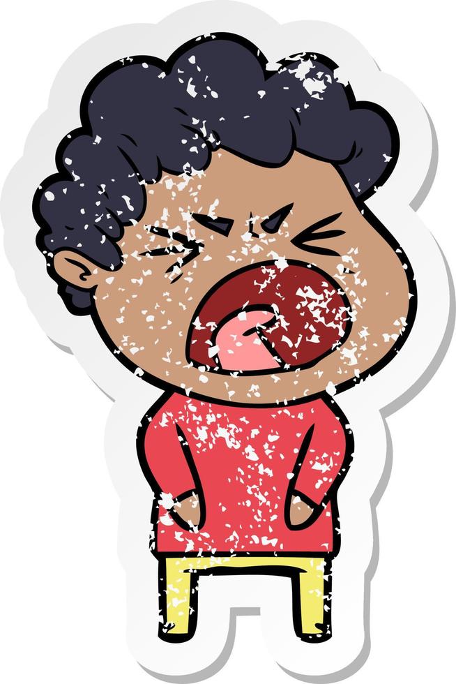 distressed sticker of a cartoon furious man vector