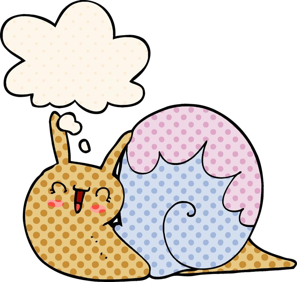 cute cartoon snail and thought bubble in comic book style vector