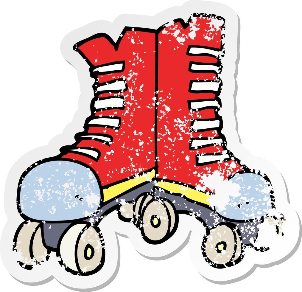 distressed sticker of a cartoon roller boots vector