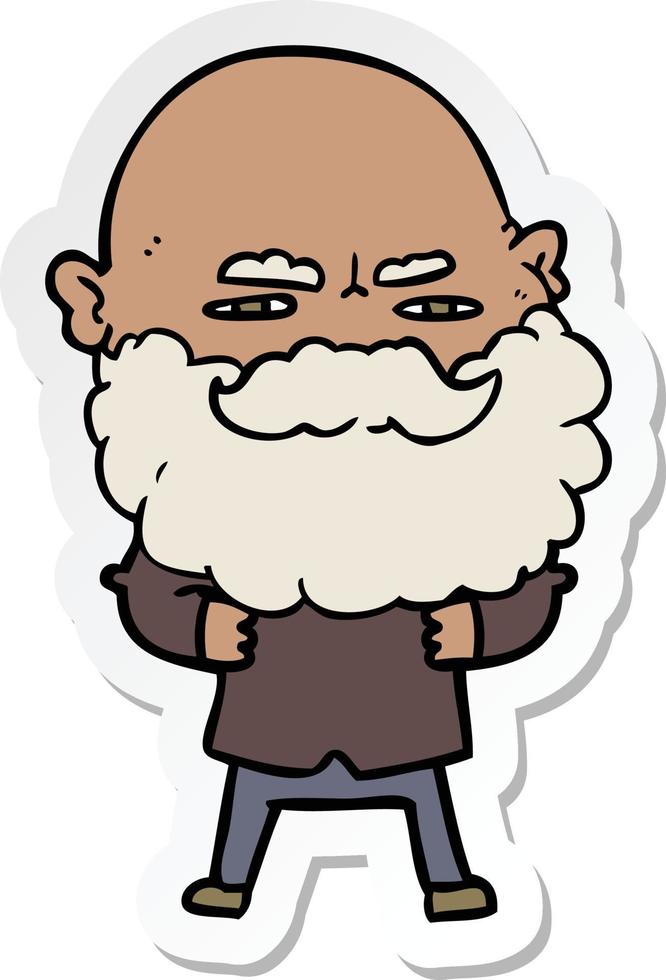 sticker of a cartoon man with beard frowning vector