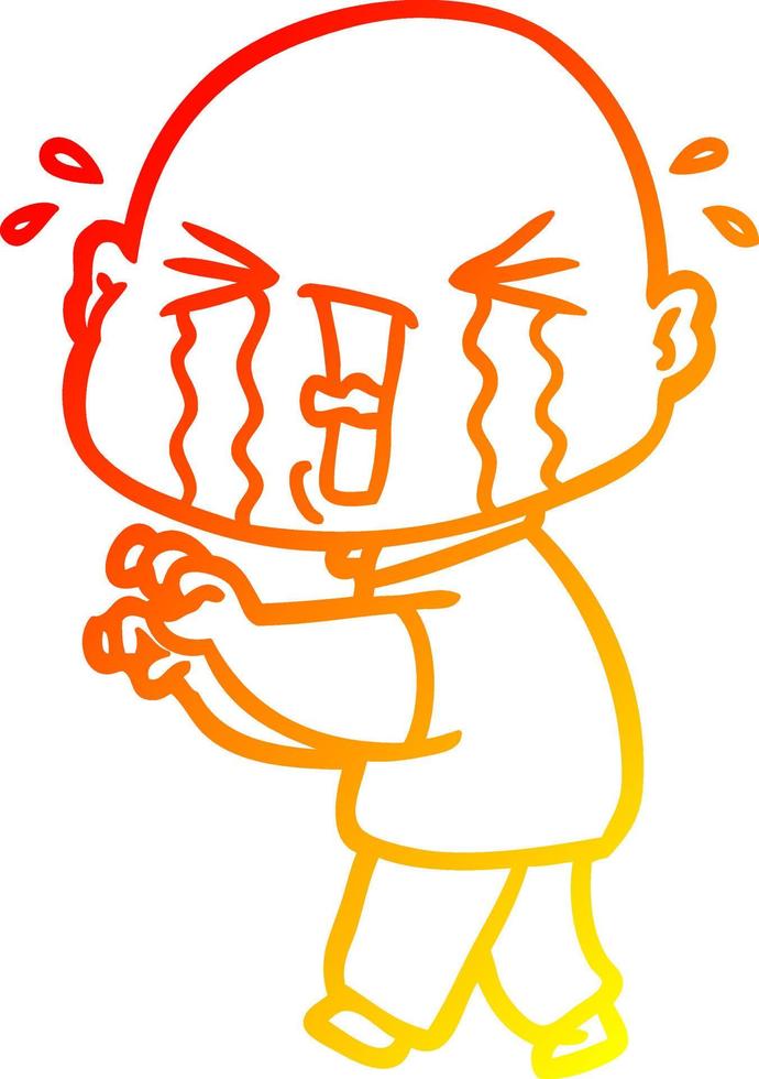 warm gradient line drawing cartoon crying bald man vector