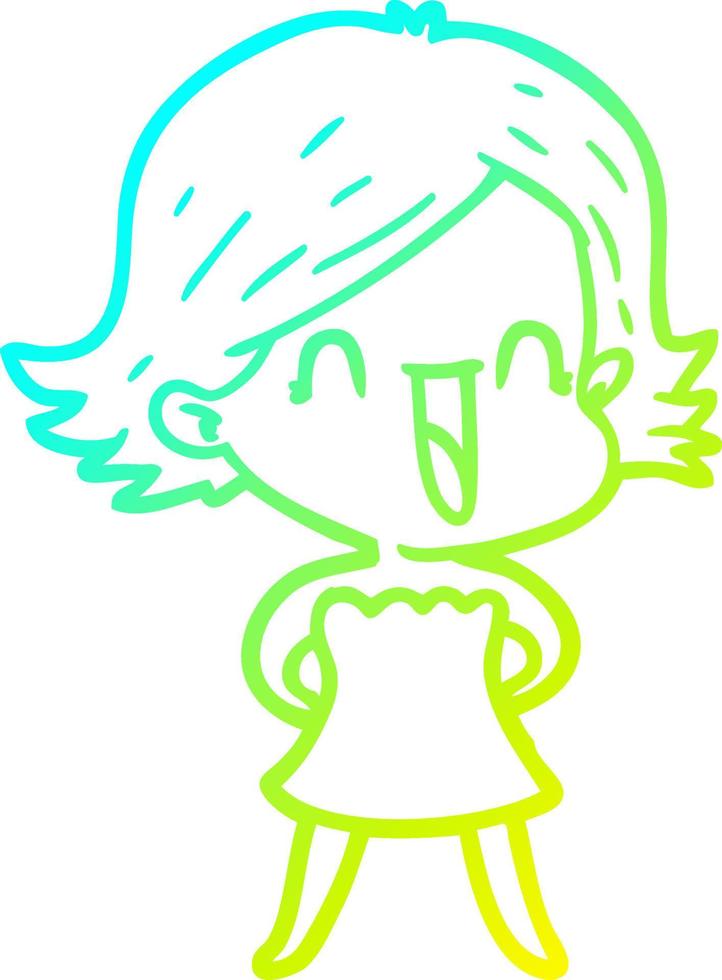 cold gradient line drawing cartoon happy woman vector