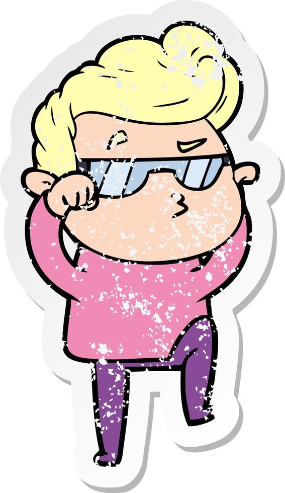 distressed sticker of a cartoon cool guy vector