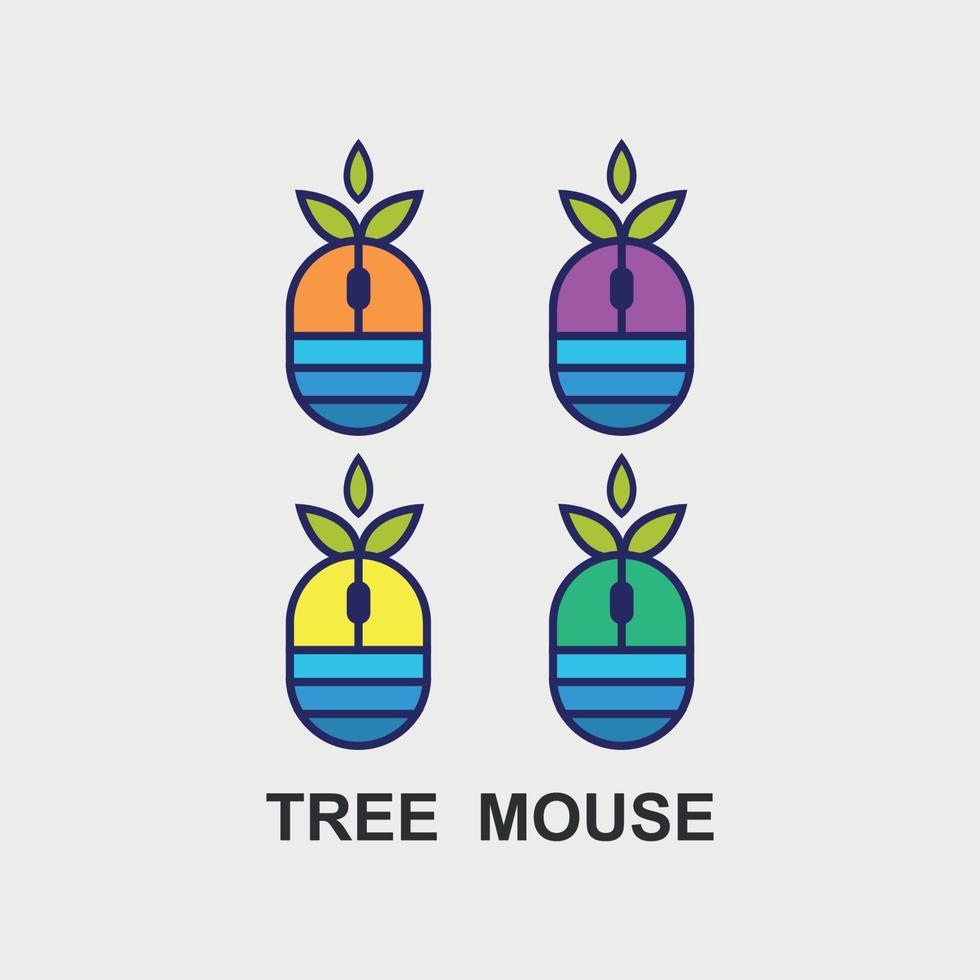concepto de diseño del logotipo del ratón con plantas coloridas y con forma vector