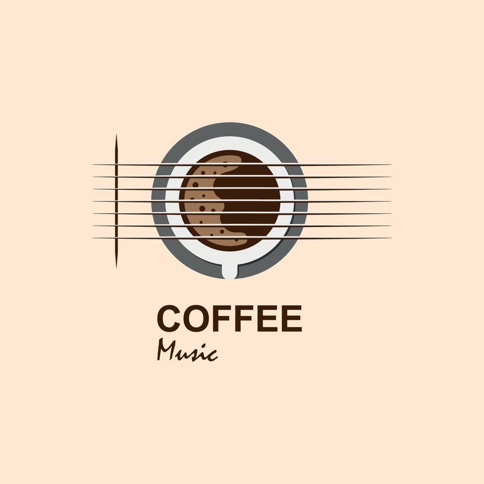 concepto de diseño de logotipo de café con mezcla de imágenes de cuerdas de guitarra vector