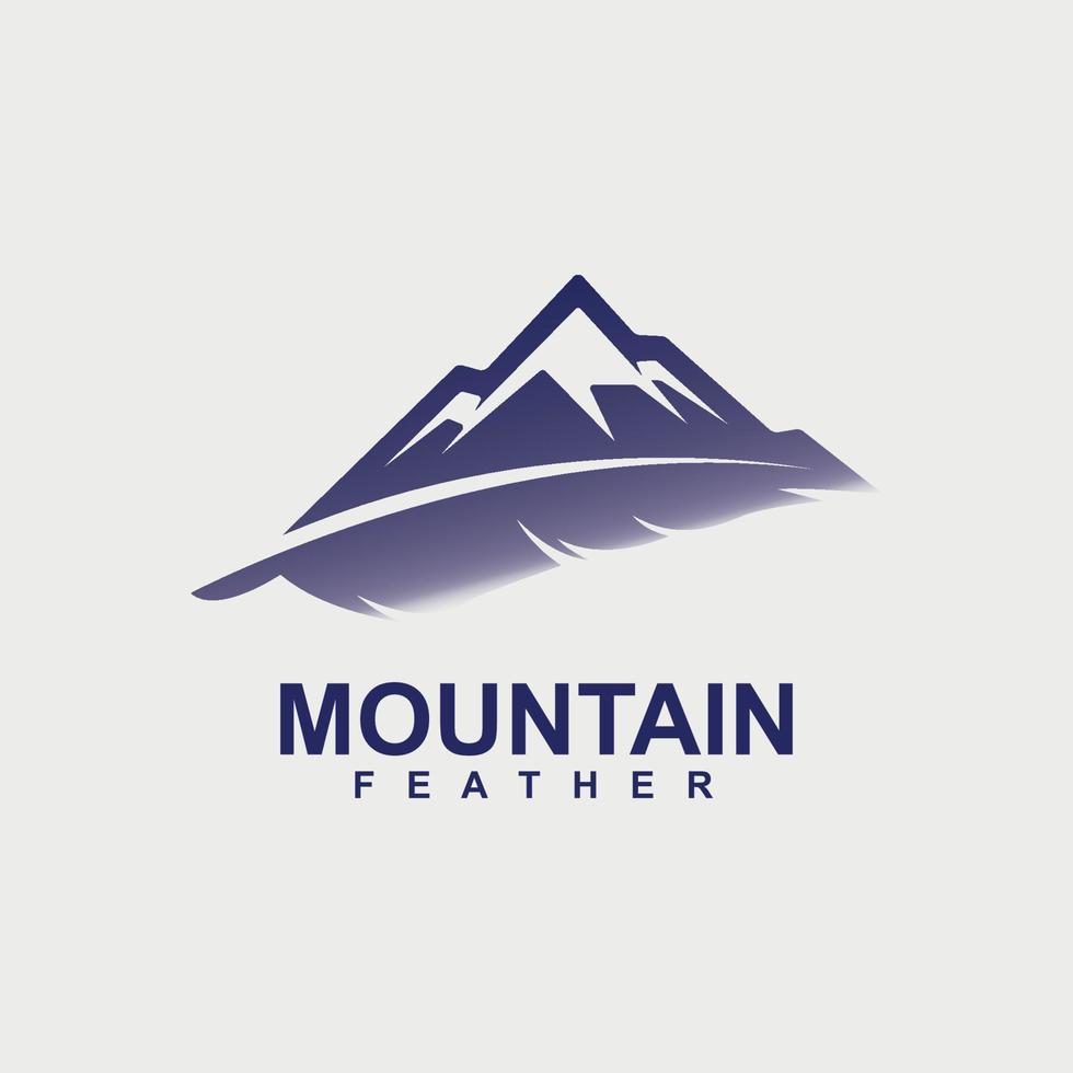 diseño de logotipo de montaña de pie sobre una pluma vector