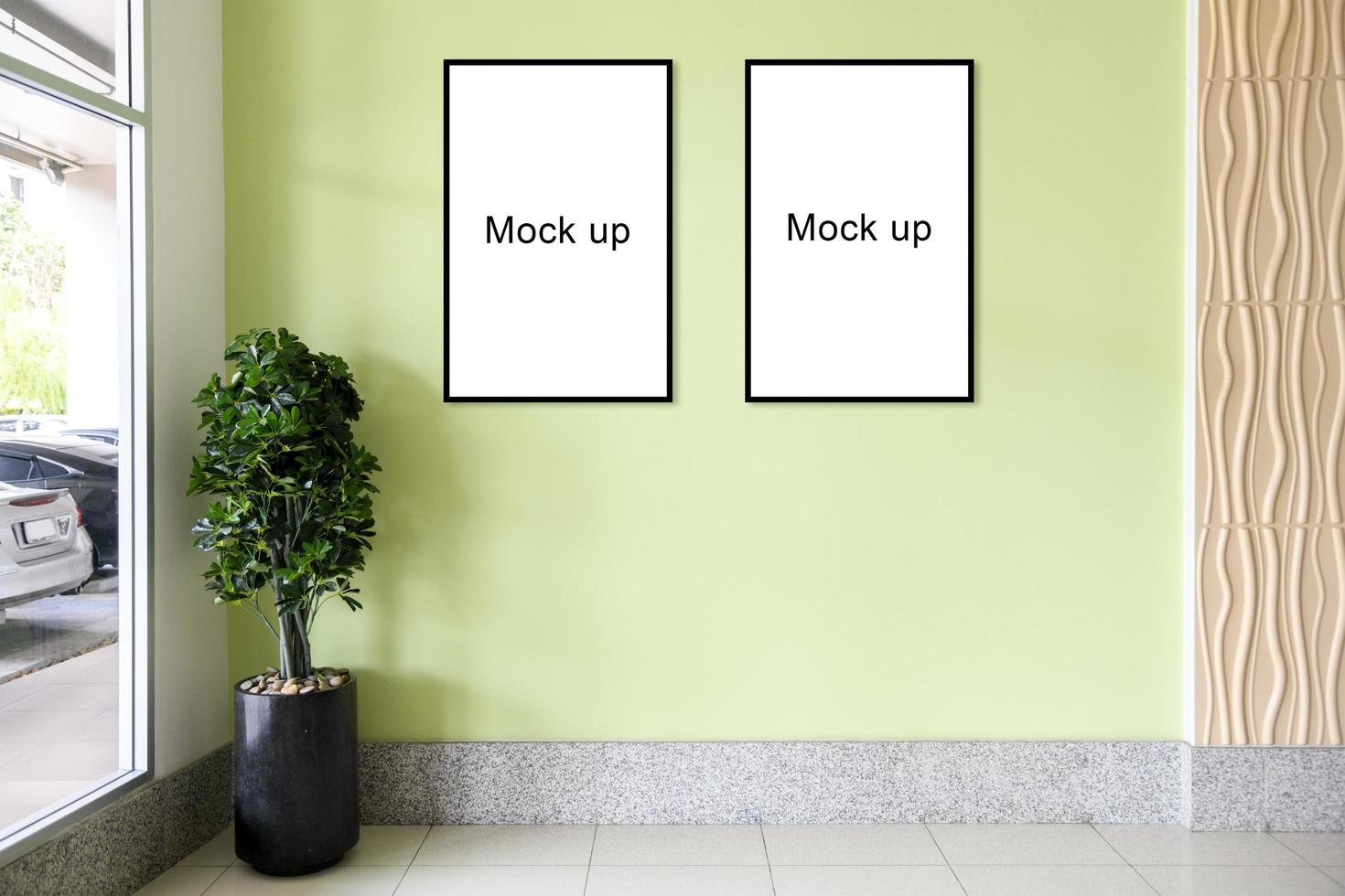 Black framed posters in lobby room Free Psd photo