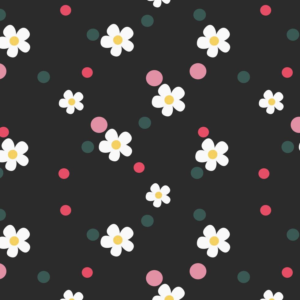 Hand-drawn abstract chamomile flowers in a seamless pattern on a white background. Repeating floral vector pattern