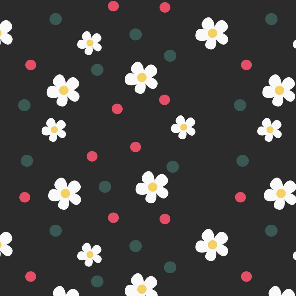 Hand-drawn abstract chamomile flowers in a seamless pattern on a white background. Repeating floral vector pattern