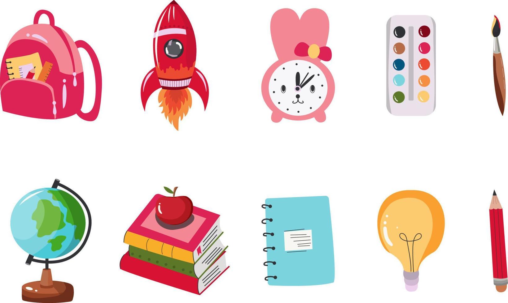 set of objects and things of education for school, a set of flat icons, icons, vector illustration