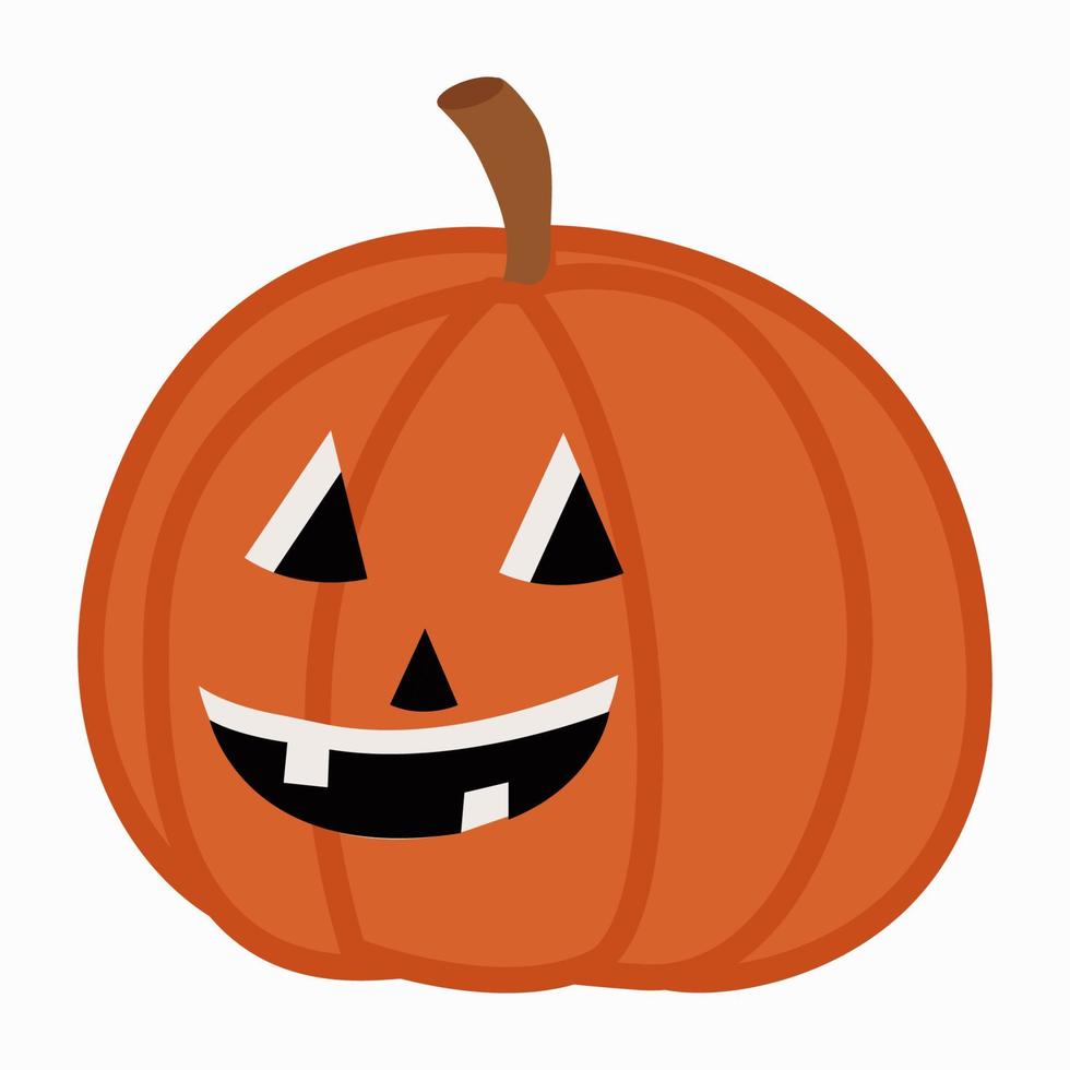 calabaza sobre un fondo blanco. felices vacaciones de halloween. una calabaza naranja con una sonrisa aterradora. ilustración vectorial para diseño, postales, pancartas. vector