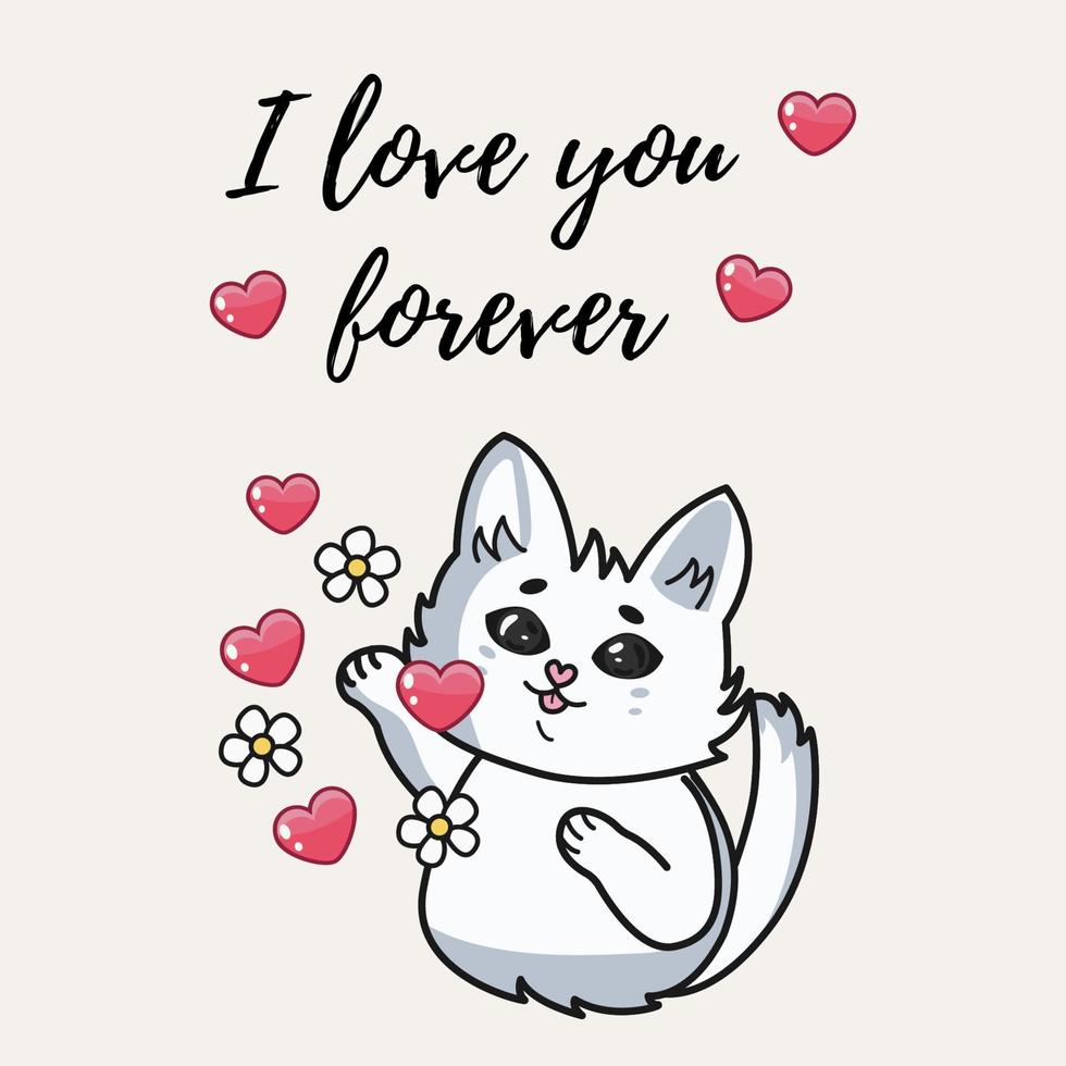 Two cats love each other and kiss happily, text i love forever. ,vector illustration vector
