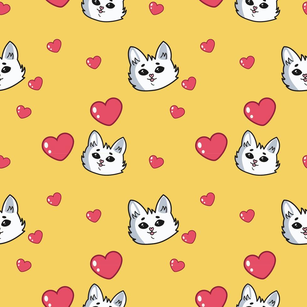 beautiful pattern with cats and a heart, suitable for drawing, wallpaper, prints, postcards, printing, vector illustration.