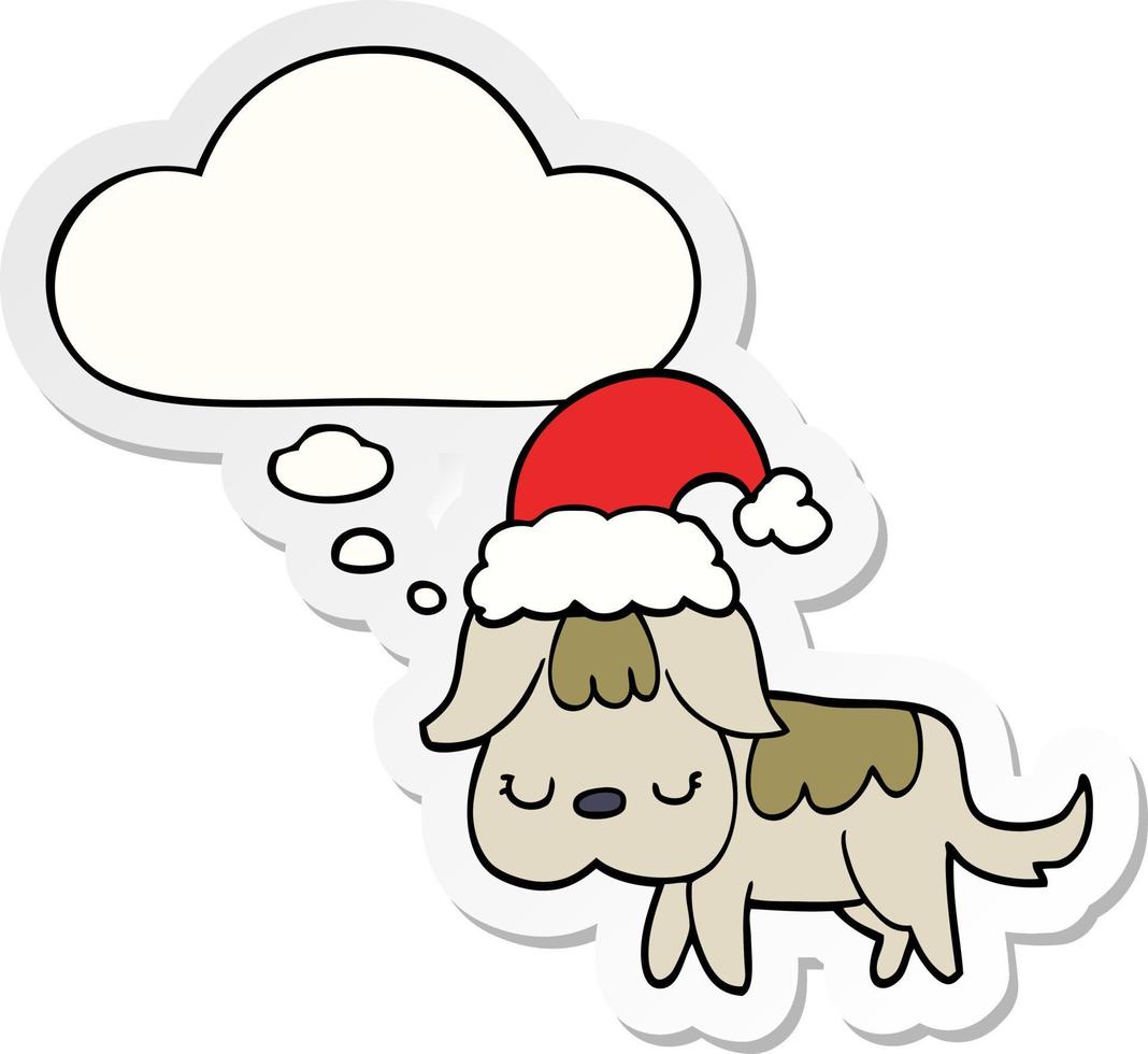 cute christmas dog and thought bubble as a printed sticker vector