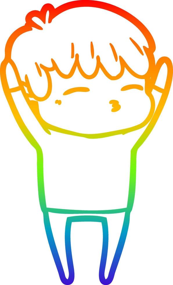 rainbow gradient line drawing cartoon curious boy vector