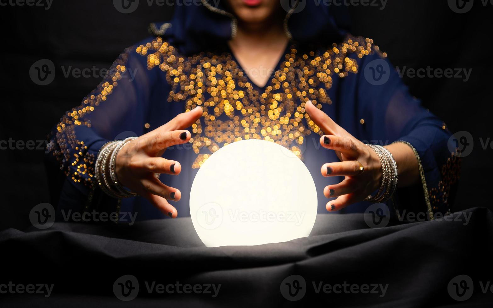 Fortune teller hands with crystal ball photo