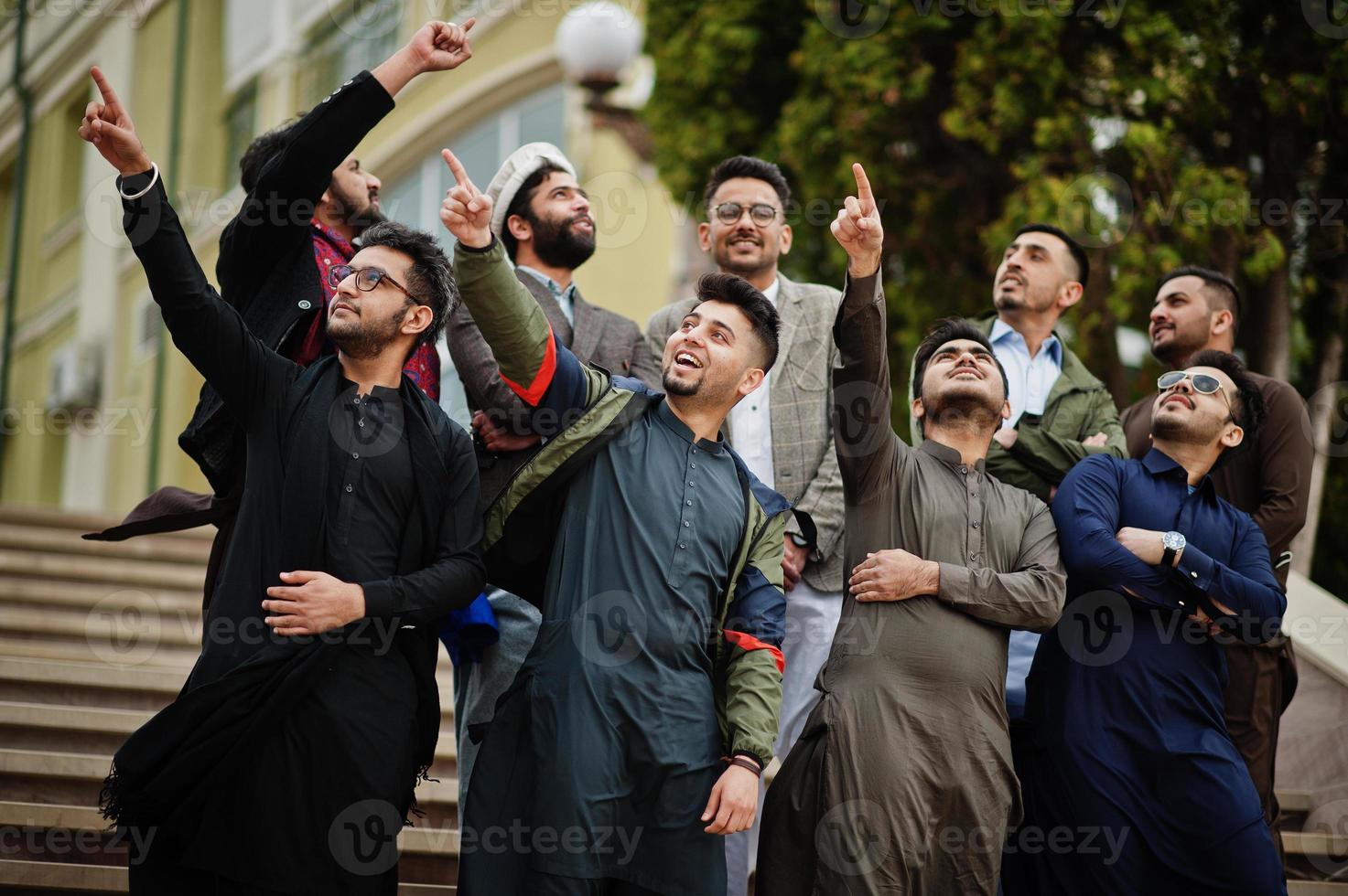 Group of pakistani man wearing traditional clothes salwar kameez or kurta. photo