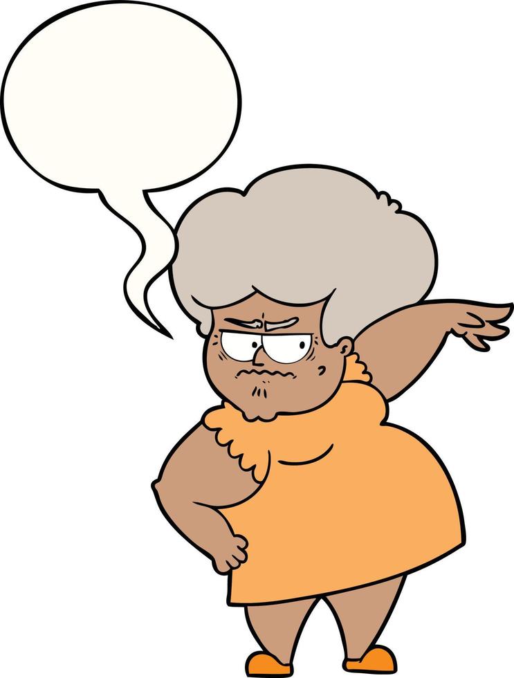 cartoon angry old woman and speech bubble vector