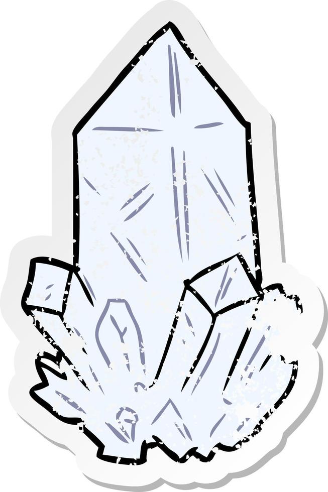 distressed sticker of a cartoon quartz crystal vector