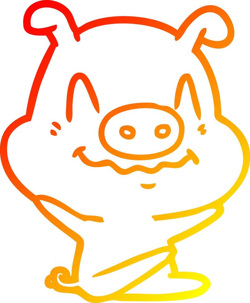 warm gradient line drawing nervous cartoon pig sitting vector