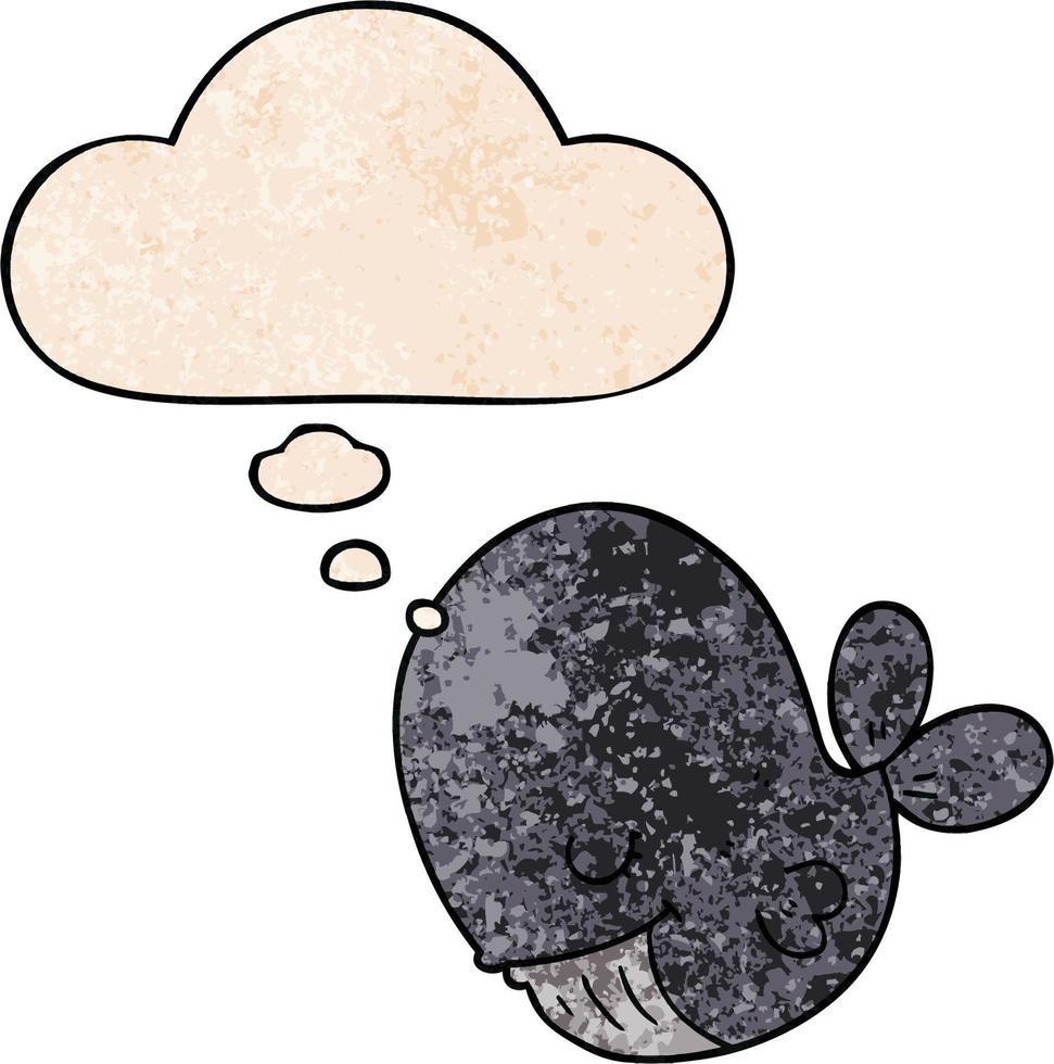 cartoon whale and thought bubble in grunge texture pattern style vector