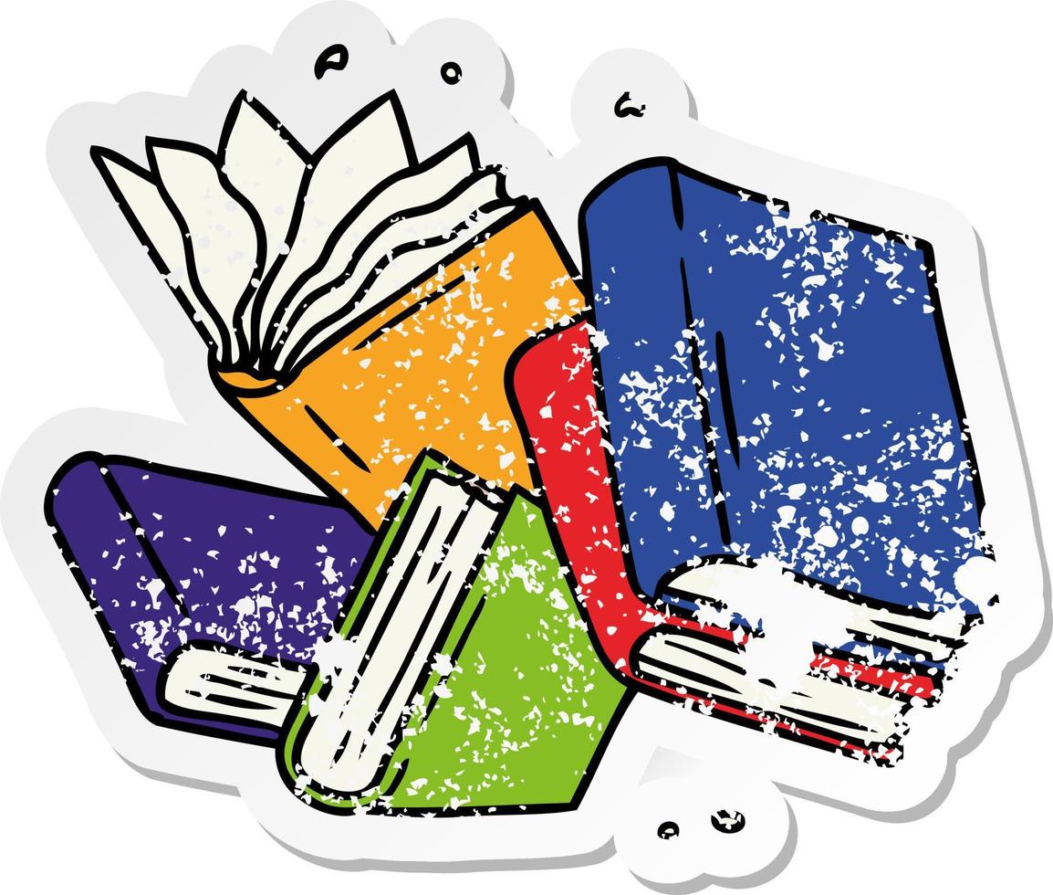 distressed sticker cartoon doodle of a collection of books vector
