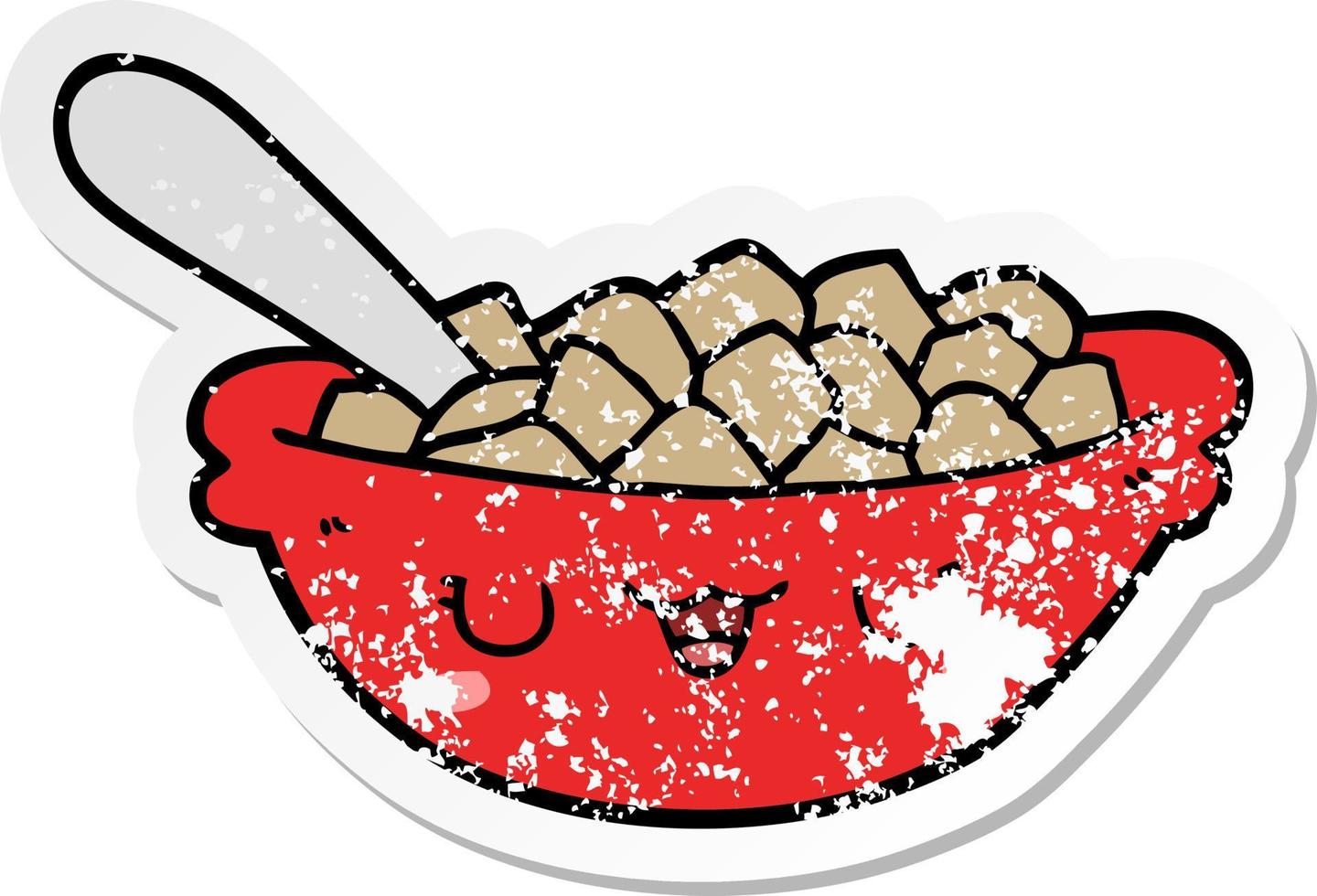 distressed sticker of a cute cartoon bowl of cereal vector