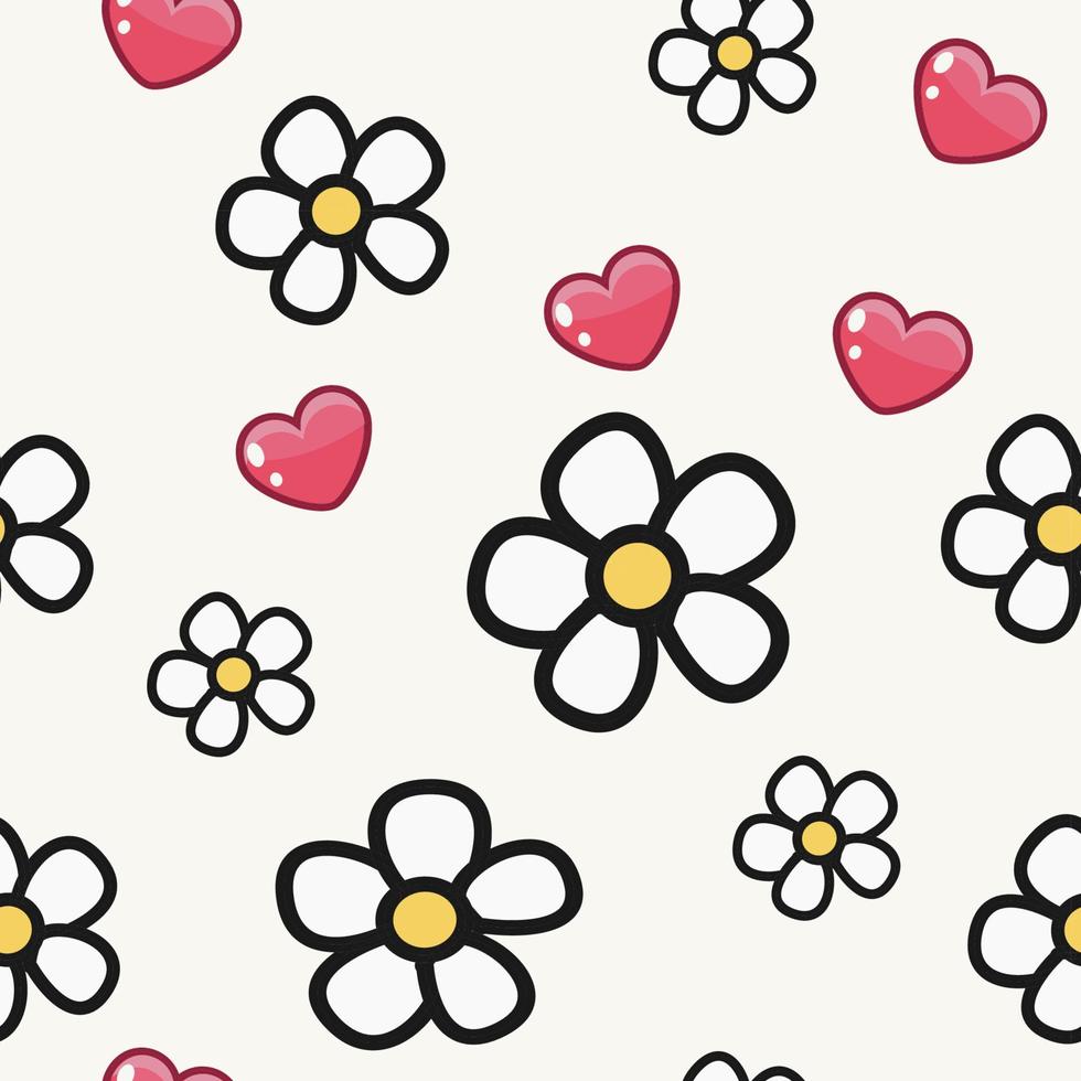 Seamless pattern in the form of hearts and flowers of color on a white background. With love, Valentine's Day. Vector illustration