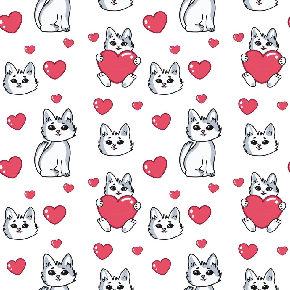 beautiful pattern with cats and a heart, suitable for drawing, wallpaper, prints, postcards, printing, vector illustration.