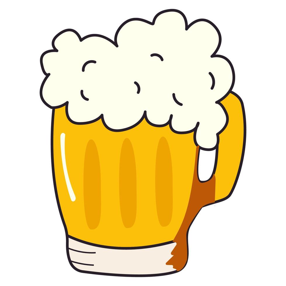 Vector cartoon image glasses of beer. Isolated over white background. Beer with froth and bubbles