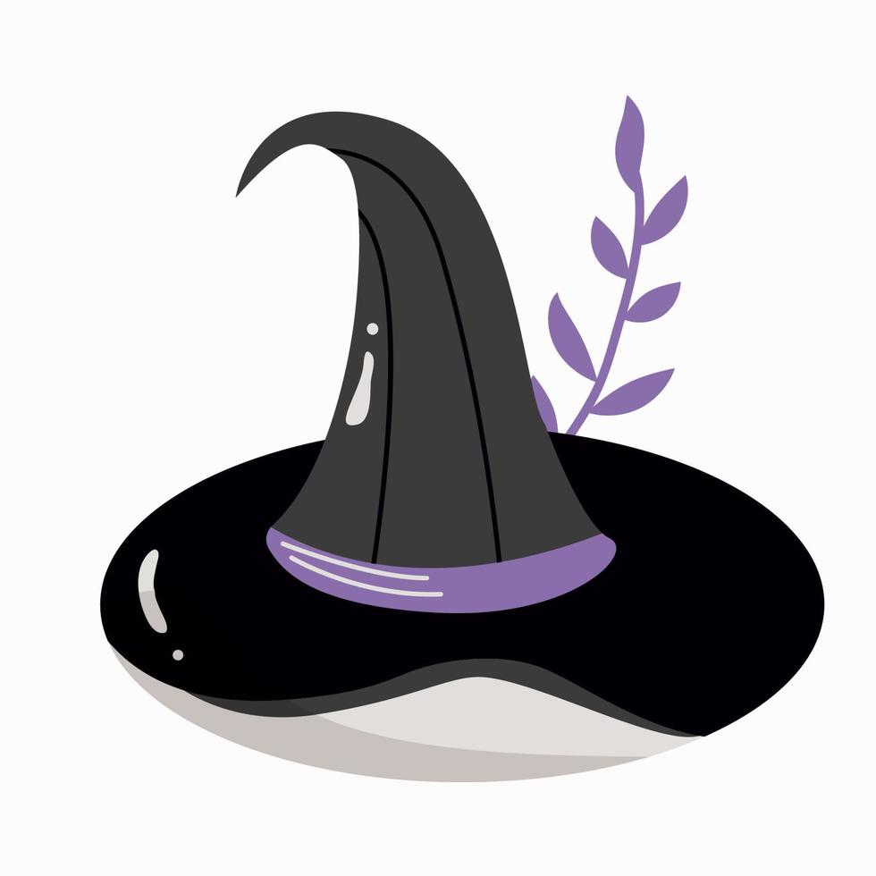 Simple cartoon wizard hat icon, vector magic illustration for Halloween.