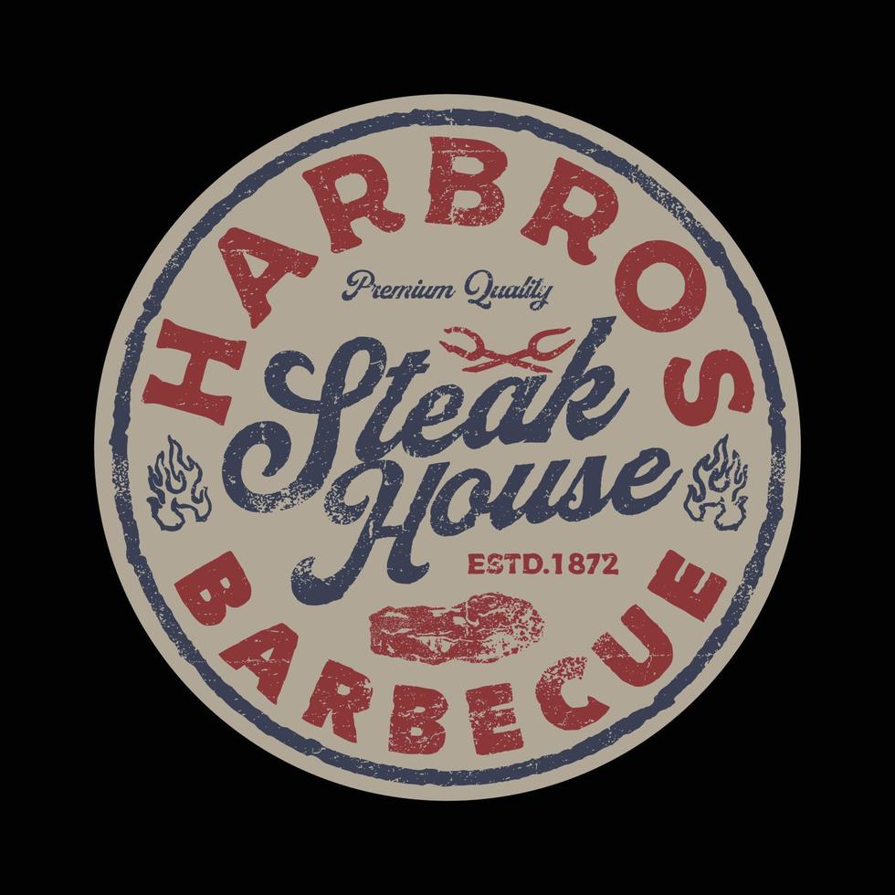 Steak House Barbecue Vintage Circle Logo Badge vector