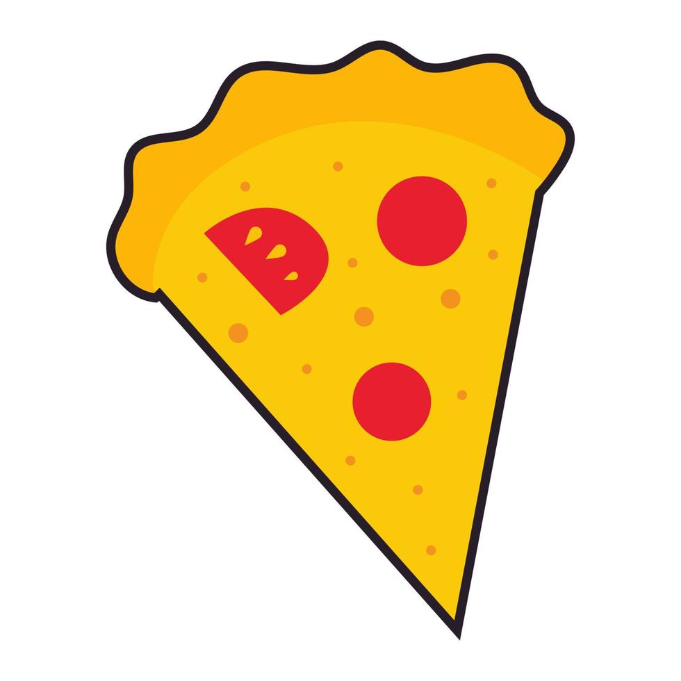 Vector illustration of a slice of delicious pizza with tomatoes icon.