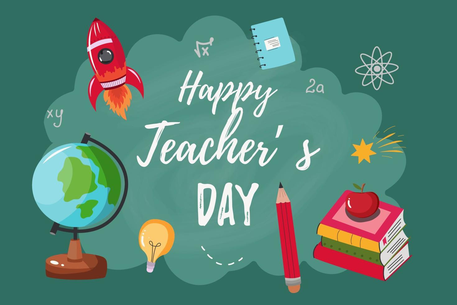 happy teachers day vector illustration with school equipment for poster, brochure, banner and greeting card